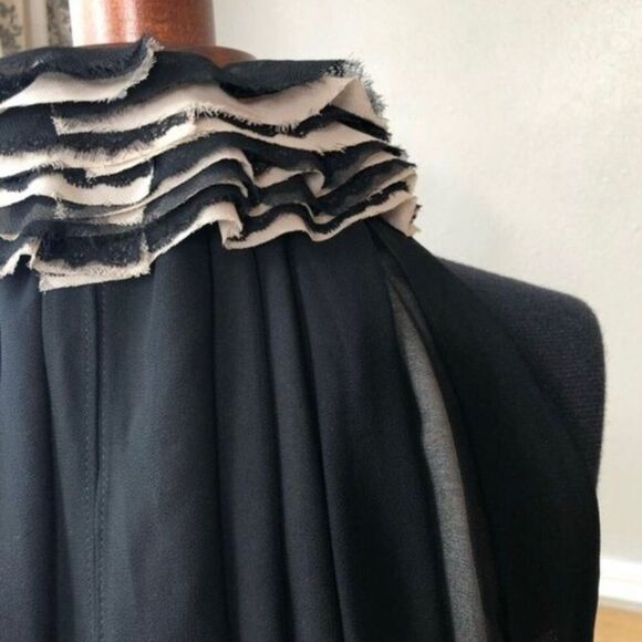 Robert Rodrigues for Neiman Marcus Ruffled Chiffon  Halter Top in Black/Cream - Picture 5 of 15